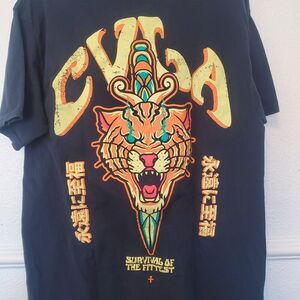 Vintage CVLA Tiger T-shirt Mens Size M Cotton Black Survival of the Fittest